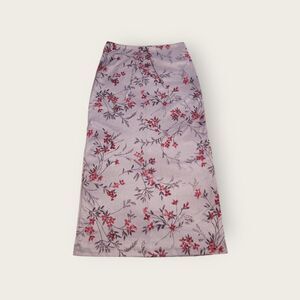 VTG Y2k My Michelle grey floral print elastic waist tie front maxi length skirt